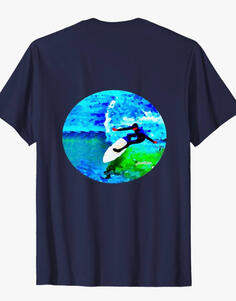 **Surfer Wave TEE** Ocean-inspired design featuring a surfer riding a turquoise and blue wave. Perfect for beach lovers, surfers, and those who live for coastal vibes.