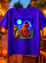 **Octopus Music TEE** Magical octopus playing a driftwood piano under the moonlight — a member of the whimsical Critter Moon Band. A playful, artistic ocean scene.