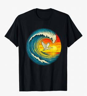 Egret surfer ocean wave TEE