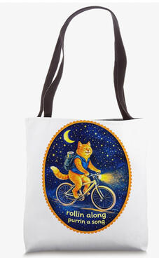 Funny, bicycle, riding cat tote Funny, bicycle, riding cat tote