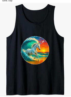 Horse surfing in magical wave with sunset