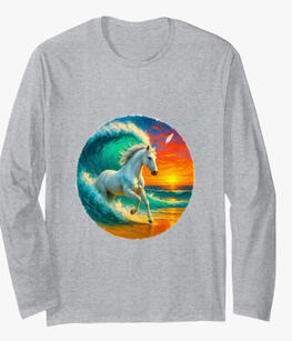 Horse surfing in magical wave with sunset