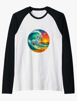 Horse surfing in magical wave with sunset