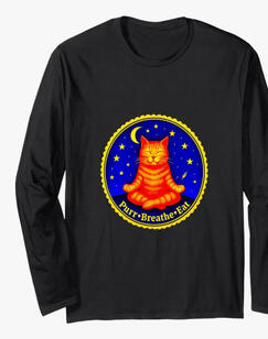 Funny cat TEE in yoga pose, with slogan, PURR, breathe, and eat