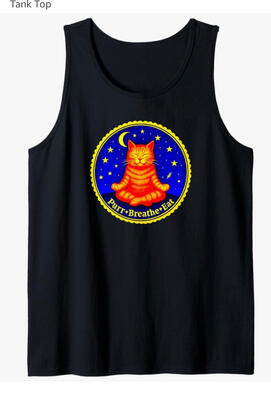 Funny cat TEE in yoga pose, with slogan, PURR, breathe, and eat