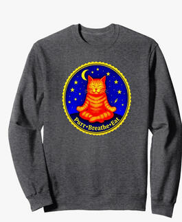 Funny cat TEE in yoga pose, with slogan, PURR, breathe, and eat