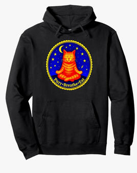 Funny cat TEE in yoga pose, with slogan, PURR, breathe, and eat