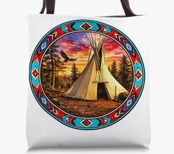 Native American teepee@sunset tote bag