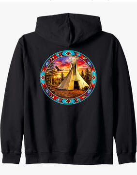Native American teepee@sunset zip hoodie