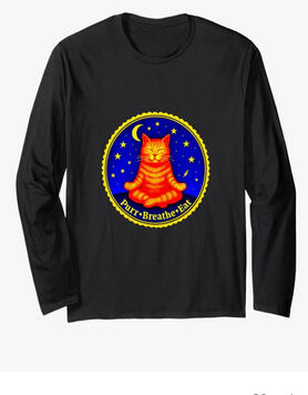 Funny cat TEE in yoga pose, with slogan, PURR, breathe, and eat