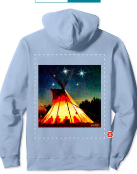 Back print of a native American TEEPEE featuring original photography