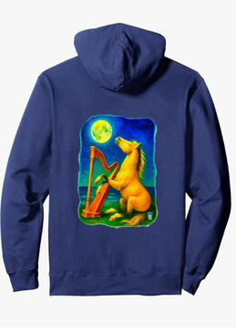 Horse lovers hoodie with musical scene with harp