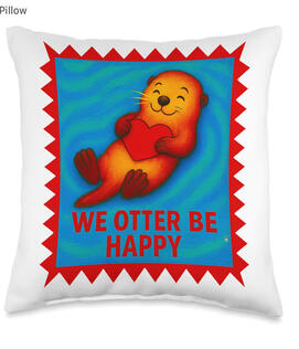 Otter lovers, throw pillow, happy art