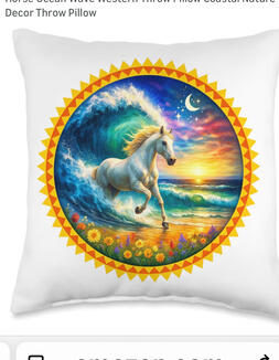 Horse ocean wave western pillow Horse wave pillow